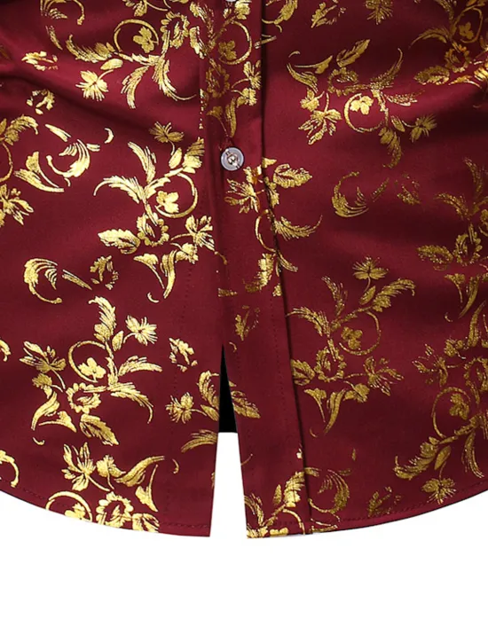 Sale OUKU Men's Tuxedo Shirts Floral Outdoor Party Wine Black White Dark Blue Long Sleeve Turndown Spring Fall Clothing Apparel Print