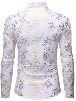 Sale OUKU Men's Tuxedo Shirts Floral Outdoor Party Wine Black White Dark Blue Long Sleeve Turndown Spring Fall Clothing Apparel Print