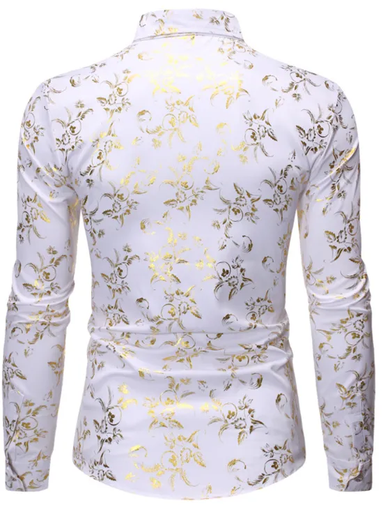 Sale OUKU Men's Tuxedo Shirts Floral Outdoor Party Wine Black White Dark Blue Long Sleeve Turndown Spring Fall Clothing Apparel Print