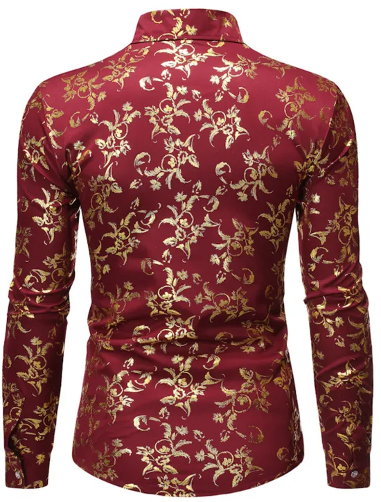 Sale OUKU Men's Tuxedo Shirts Floral Outdoor Party Wine Black White Dark Blue Long Sleeve Turndown Spring Fall Clothing Apparel Print