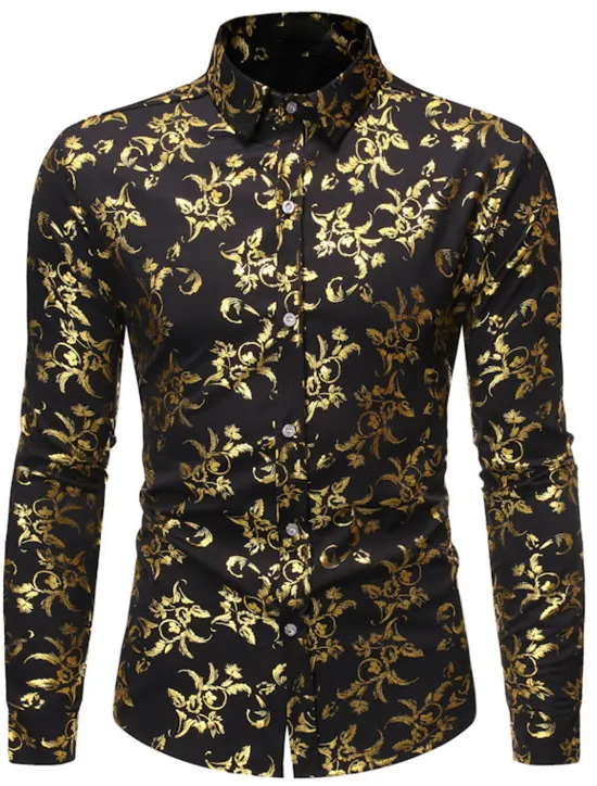 Sale OUKU Men's Tuxedo Shirts Floral Outdoor Party Wine Black White Dark Blue Long Sleeve Turndown Spring Fall Clothing Apparel Print