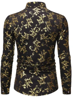 Sale OUKU Men's Tuxedo Shirts Floral Outdoor Party Wine Black White Dark Blue Long Sleeve Turndown Spring Fall Clothing Apparel Print