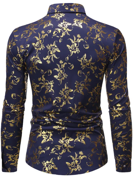 Sale OUKU Men's Tuxedo Shirts Floral Outdoor Party Wine Black White Dark Blue Long Sleeve Turndown Spring Fall Clothing Apparel Print