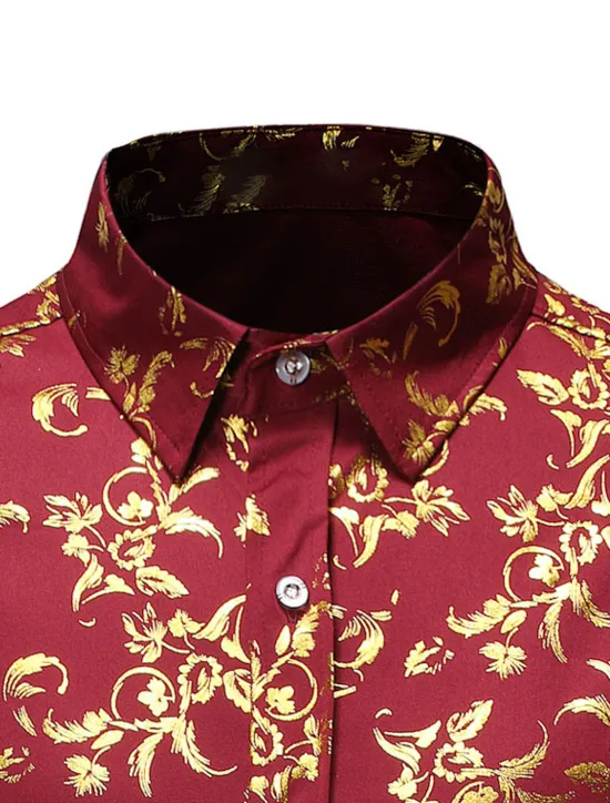 Sale OUKU Men's Tuxedo Shirts Floral Outdoor Party Wine Black White Dark Blue Long Sleeve Turndown Spring Fall Clothing Apparel Print
