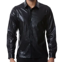 Online OUKU Men's Tuxedo Shirts Plain Party Holiday Silver Black Long Sleeve Turndown Spring & Fall Clothing Apparel Button-Down