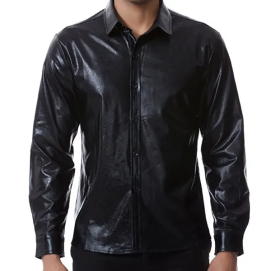 Online OUKU Men's Tuxedo Shirts Plain Party Holiday Silver Black Long Sleeve Turndown Spring & Fall Clothing Apparel Button-Down