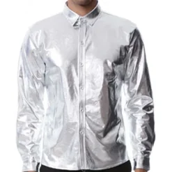 Online OUKU Men's Tuxedo Shirts Plain Party Holiday Silver Black Long Sleeve Turndown Spring & Fall Clothing Apparel Button-Down