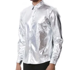 Online OUKU Men's Tuxedo Shirts Plain Party Holiday Silver Black Long Sleeve Turndown Spring & Fall Clothing Apparel Button-Down