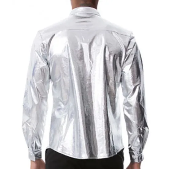 Online OUKU Men's Tuxedo Shirts Plain Party Holiday Silver Black Long Sleeve Turndown Spring & Fall Clothing Apparel Button-Down