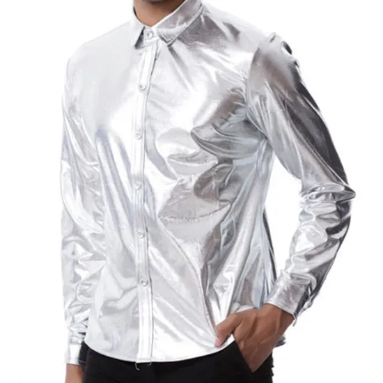 Online OUKU Men's Tuxedo Shirts Plain Party Holiday Silver Black Long Sleeve Turndown Spring & Fall Clothing Apparel Button-Down