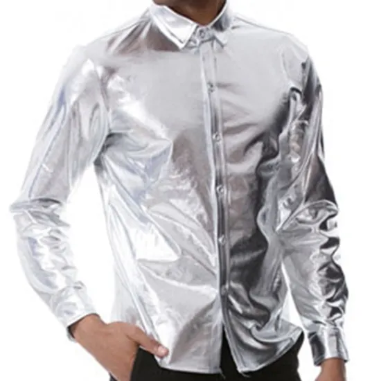 Online OUKU Men's Tuxedo Shirts Plain Party Holiday Silver Black Long Sleeve Turndown Spring & Fall Clothing Apparel Button-Down