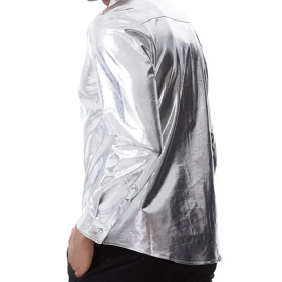 Online OUKU Men's Tuxedo Shirts Plain Party Holiday Silver Black Long Sleeve Turndown Spring & Fall Clothing Apparel Button-Down