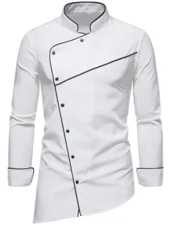 Best OUKU Men's Tuxedo Shirts Shirt Solid Colored Standing Collar Party Casual Long Sleeve Tops Retro Wine White Black / Summer Shirts/Wedding