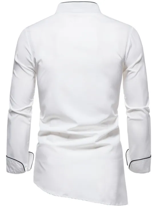 Best OUKU Men's Tuxedo Shirts Shirt Solid Colored Standing Collar Party Casual Long Sleeve Tops Retro Wine White Black / Summer Shirts/Wedding