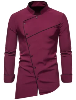 Best OUKU Men's Tuxedo Shirts Shirt Solid Colored Standing Collar Party Casual Long Sleeve Tops Retro Wine White Black / Summer Shirts/Wedding