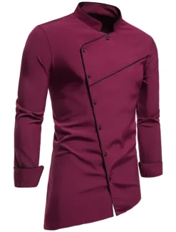 Best OUKU Men's Tuxedo Shirts Shirt Solid Colored Standing Collar Party Casual Long Sleeve Tops Retro Wine White Black / Summer Shirts/Wedding