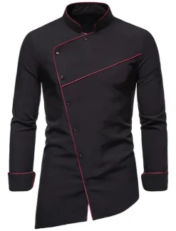 Best OUKU Men's Tuxedo Shirts Shirt Solid Colored Standing Collar Party Casual Long Sleeve Tops Retro Wine White Black / Summer Shirts/Wedding