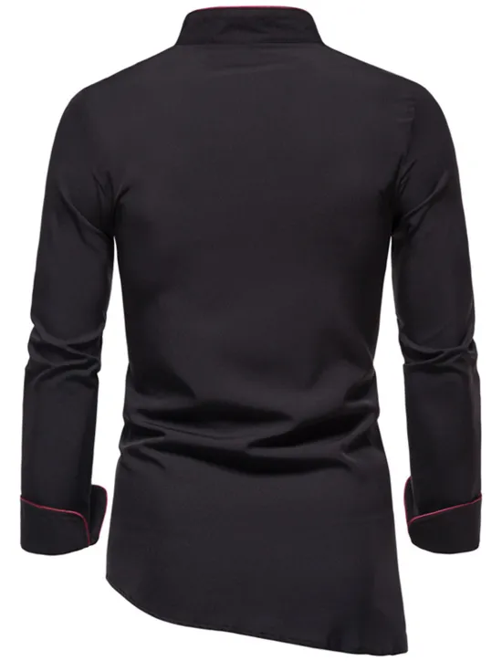 Best OUKU Men's Tuxedo Shirts Shirt Solid Colored Standing Collar Party Casual Long Sleeve Tops Retro Wine White Black / Summer Shirts/Wedding