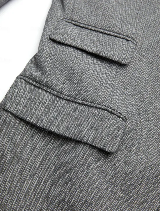 Clearance OUKU Men's Tweed Blazer Closure collar Retro Vintage Herringbone Blazer Brown khaki Dark Grey Plus Size Single Breasted Two-buttons