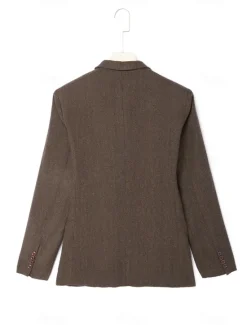 Clearance OUKU Men's Tweed Blazer Notch Collar Retro Vintage Herringbone Blazer Navy Blue Brown Dark Grey Standard Fit Single Breasted Three-buttons