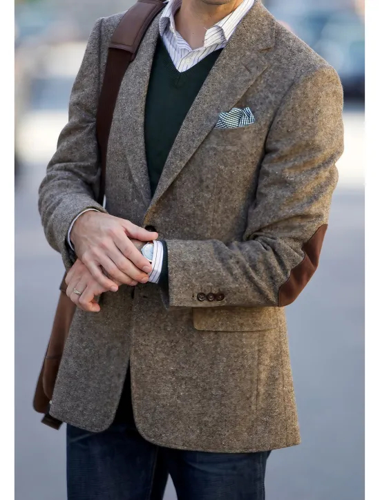 Clearance OUKU Men's Tweed Herringbone Blazer Jacket Vintage Plus Size Regular Tailored Fit Single Breasted Two-buttons Green khaki