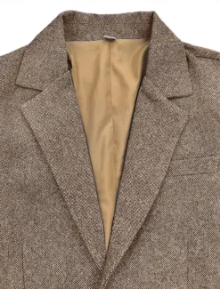 Clearance OUKU Men's Tweed Herringbone Blazer Jacket Vintage Plus Size Regular Tailored Fit Single Breasted Two-buttons Green khaki