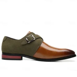 New OUKU Men's Two-Tone Faux Leather and Suede Monk Strap Shoes – Elegant Buckle Dress Shoes for Formal Occasions
