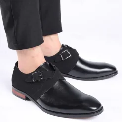 New OUKU Men's Two-Tone Faux Leather and Suede Monk Strap Shoes – Elegant Buckle Dress Shoes for Formal Occasions