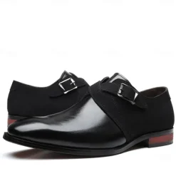 New OUKU Men's Two-Tone Faux Leather and Suede Monk Strap Shoes – Elegant Buckle Dress Shoes for Formal Occasions