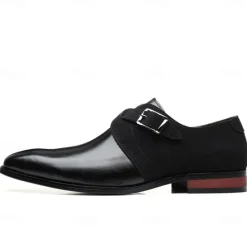 New OUKU Men's Two-Tone Faux Leather and Suede Monk Strap Shoes – Elegant Buckle Dress Shoes for Formal Occasions