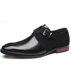 New OUKU Men's Two-Tone Faux Leather and Suede Monk Strap Shoes – Elegant Buckle Dress Shoes for Formal Occasions