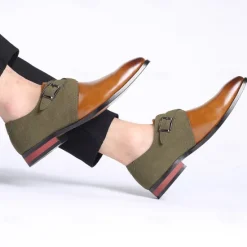 New OUKU Men's Two-Tone Faux Leather and Suede Monk Strap Shoes – Elegant Buckle Dress Shoes for Formal Occasions