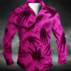 Outlet OUKU Men's Unique Unusual Hand Halloween Costumes Shirt Button Up Shirt Long Sleeve Dark Punk Gothic Style Vacation Daily Streetwear Summer Spring Turndown 3D Print Collared Shirts Red Blue Purple Green