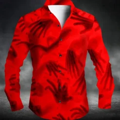 Outlet OUKU Men's Unique Unusual Hand Halloween Costumes Shirt Button Up Shirt Long Sleeve Dark Punk Gothic Style Vacation Daily Streetwear Summer Spring Turndown 3D Print Collared Shirts Red Blue Purple Green