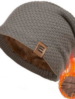 Sale OUKU Men's Unisex Beanie Hat Winter Hats Beanies Skull Cap Knit Hat Black Wine Polyester Knitted Cozy Daily Wear Going out Solid / Plain Color Warm