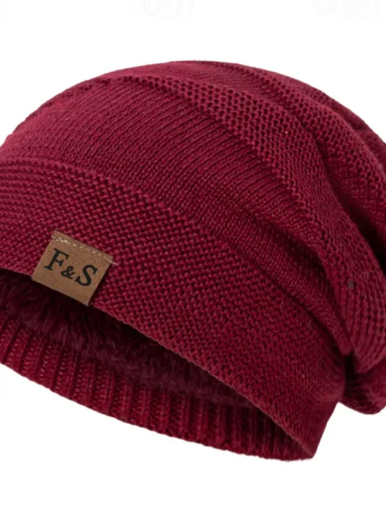 Sale OUKU Men's Unisex Beanie Hat Winter Hats Beanies Skull Cap Knit Hat Black Wine Polyester Knitted Cozy Daily Wear Going out Solid / Plain Color Warm