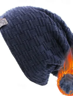 New OUKU Men's Unisex Beanie Hat Winter Hats Beanies Skull Cap Knit Hat Black Wine Acrylic Fibers Knitted Cozy Daily Wear Going out Solid / Plain Color Warm
