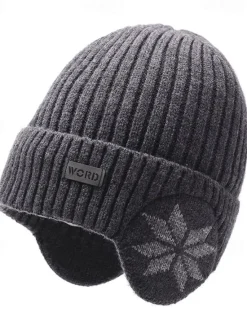 Hot OUKU Men's Unisex Beanie Hat Winter Hats Beanies Skull Cap Knit Hat Iron Gray Black Polyester Knitted Cozy Daily Wear Going out Snowflake Warm