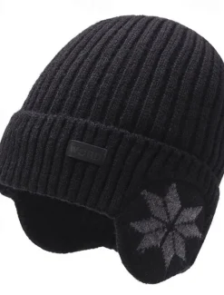 Hot OUKU Men's Unisex Beanie Hat Winter Hats Beanies Skull Cap Knit Hat Iron Gray Black Polyester Knitted Cozy Daily Wear Going out Snowflake Warm