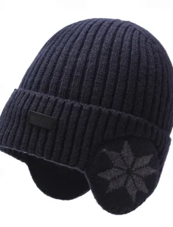 Hot OUKU Men's Unisex Beanie Hat Winter Hats Beanies Skull Cap Knit Hat Iron Gray Black Polyester Knitted Cozy Daily Wear Going out Snowflake Warm