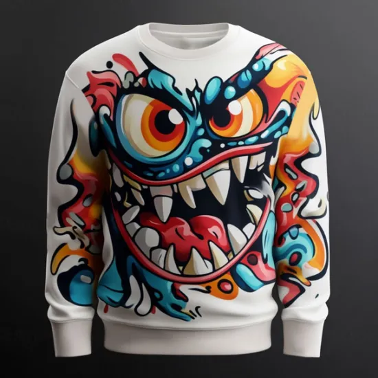 Outlet OUKU Men's Unisex Cartoon Monster Sweatshirt Sweatshirt Long Sleeve Sweatshirt Crew Neck Fashion Daily 3D 3D Printing Vacation Party Holiday Crewneck 3D Print 3D Winter Spring & Fall White