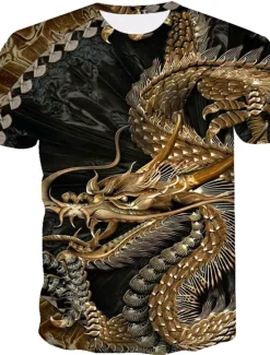 Best OUKU Men's Unisex Dragon Graphic Prints T Shirt Tee Short Sleeve T shirt 3D Print Round Neck Shirt Fashion Designer Basic Casual Daily Holiday Spring & Summer Clothing Apparel Plus Size S M L XL XXL Brown