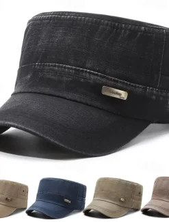 Outlet OUKU Men's Unisex Flat Cap Baseball Cap Military Cap Cadet Hat Black Navy Blue Polyester Vintage Fashion Casual Street Daily Plain Adjustable Breathable