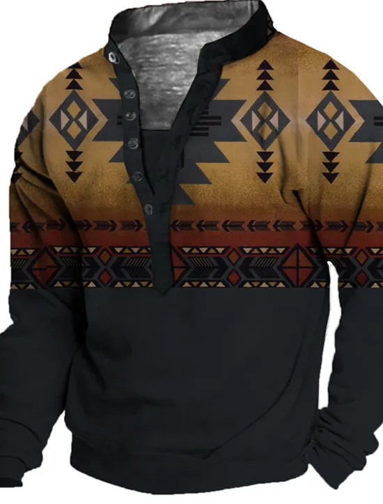 Best OUKU Men's Unisex Geometric Color Block Graphic Prints Sweatshirt Pullover Long Sleeve Sweatshirt Standing Collar Henley Collar Streetwear Designer Casual 3D Print Casual Daily Sports Print Spring & Summer