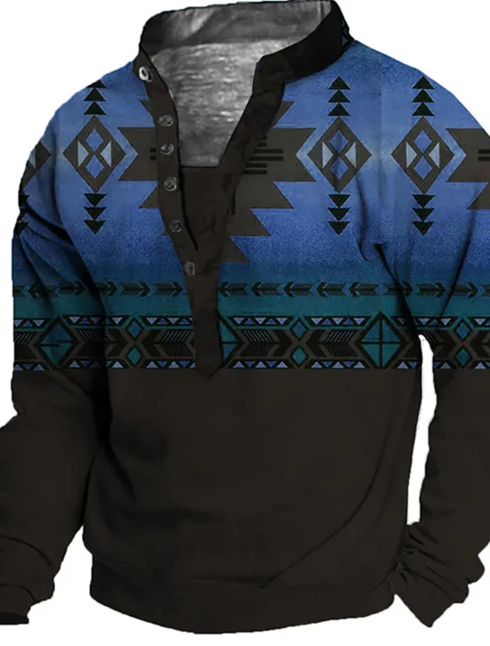 Best OUKU Men's Unisex Geometric Color Block Graphic Prints Sweatshirt Pullover Long Sleeve Sweatshirt Standing Collar Henley Collar Streetwear Designer Casual 3D Print Casual Daily Sports Print Spring & Summer