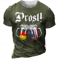 Best OUKU Men's Unisex Graphic Letter Beer T Shirt Short Sleeve T shirt 3D Print Crew Neck Shirt Vintage Sports Designer Outdoor Street Daily Black Army Green Navy Blue Summer Clothing Apparel S M L XL XXL 3XL