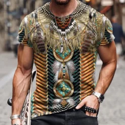 Discount OUKU Men's Unisex Graphic Prints T Shirt Short Sleeve T shirt 3D Print Crew Neck Shirt Sports Ethnic Style Classic Outdoor Street Daily Yellow Red Navy Blue Summer Clothing Apparel S M L XL XXL 3XL 4XL