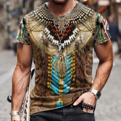 Discount OUKU Men's Unisex Graphic Prints T Shirt Short Sleeve T shirt 3D Print Crew Neck Shirt Sports Ethnic Style Classic Outdoor Street Daily Yellow Red Navy Blue Summer Clothing Apparel S M L XL XXL 3XL 4XL