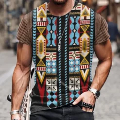 Discount OUKU Men's Unisex Graphic Prints T Shirt Short Sleeve T shirt 3D Print Crew Neck Shirt Sports Ethnic Style Classic Outdoor Street Daily Yellow Red Navy Blue Summer Clothing Apparel S M L XL XXL 3XL 4XL
