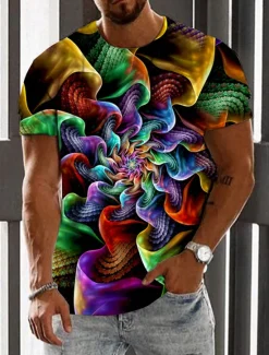 Clearance OUKU Men's Unisex Graphic Prints Spiral Stripe T Shirt Short Sleeve T shirt 3D Print Crew Neck Shirt Designer Casual Big and Tall Daily Holiday Summer Clothing Apparel S M L XL XXL 3XL 4XL Rainbow